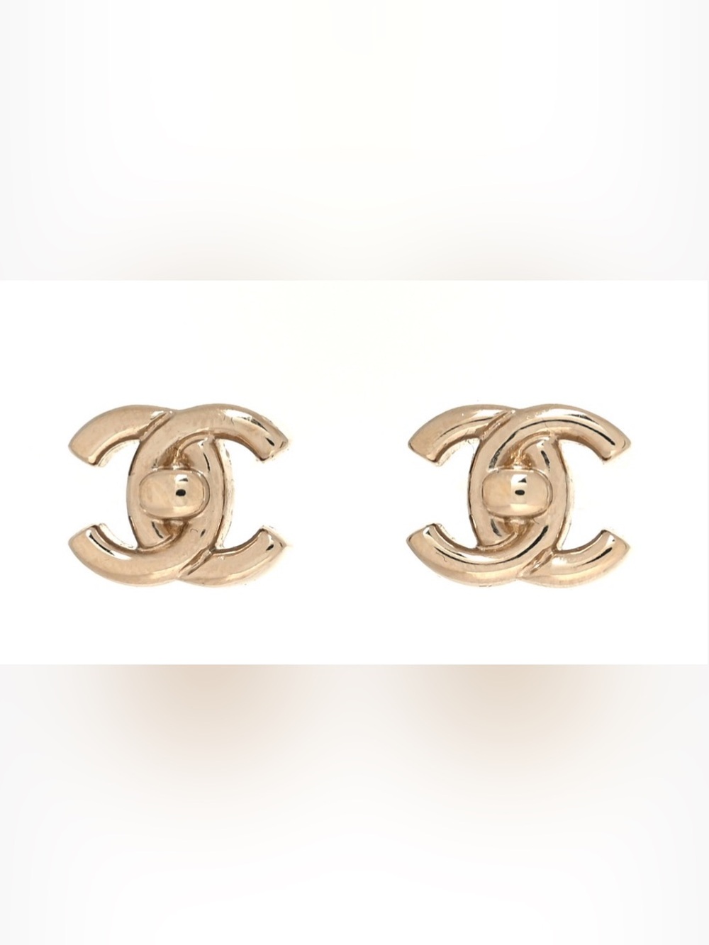 SOLD-Chanel Turnlock Interlocking Logo Stud Earrings - Gold-SOLD